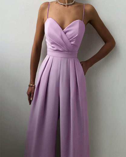 Party Backless Pocket Zipper Wide-leg Jumpsuits