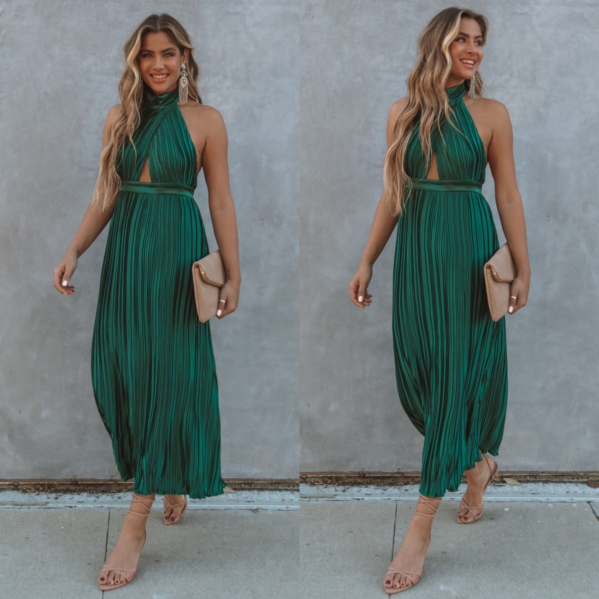 Halter Irregular Hem Pleated Party Maxi Midi Dresses