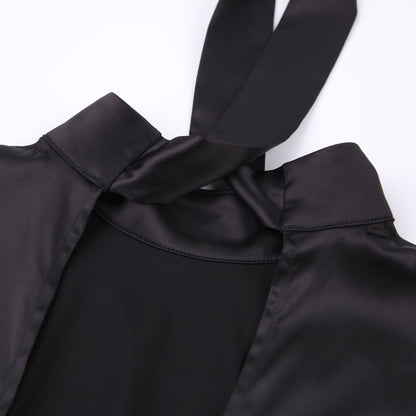 V-neck High Collar Satin Bodycon Mini Dresses