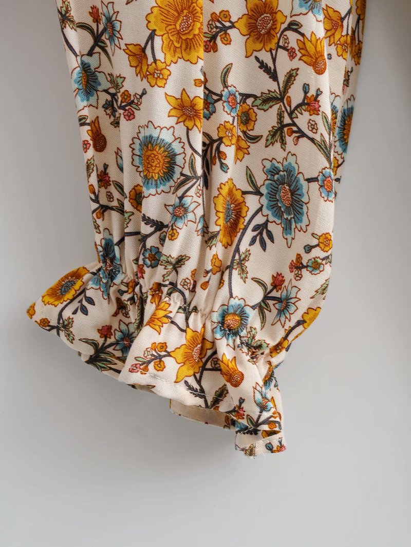 Boho Bohemia V-neck Single-breasted Ruffled Floral Mini Dresses