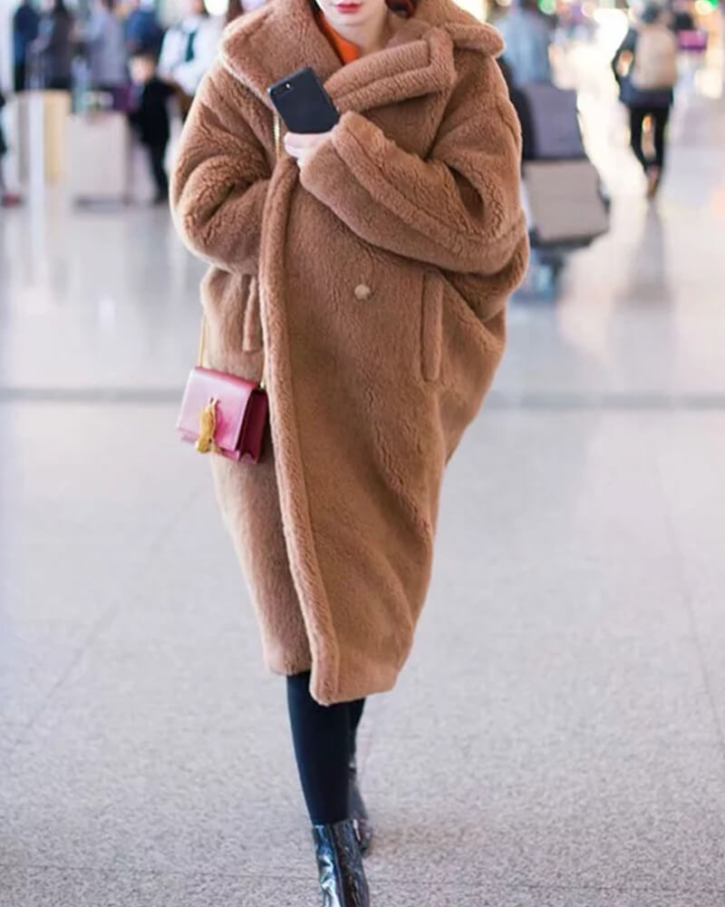 Pile Collar Double Breasted Thicken Fur Lambswool Outerwear