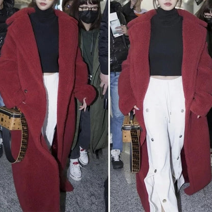 Pile Collar Double Breasted Thicken Fur Lambswool Outerwear