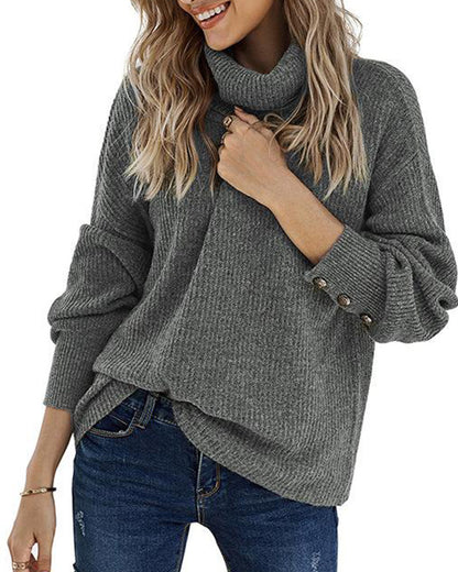 Pile High-collared Knit Lantern Sleeve Sweaters