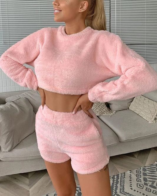 Plush Short Loungewear Two-piece Suit Set
