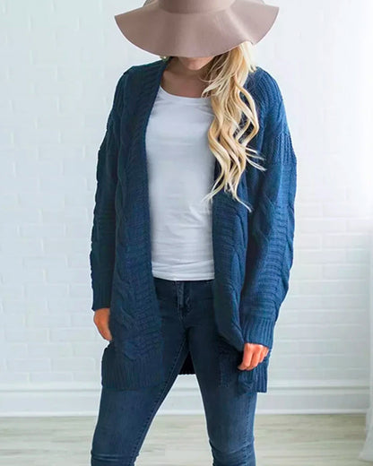 Solid Color Knit Long Cardigan Plus Size S-3XL