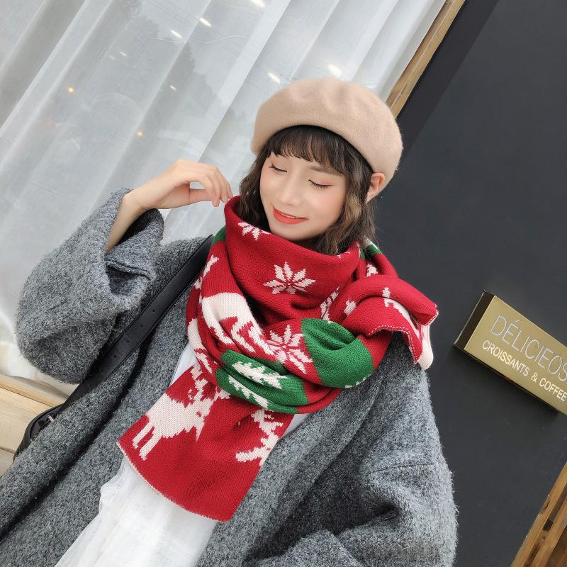 Merry Christmas Elk Long Scarf Casual Travel Warm Scarves Shawls