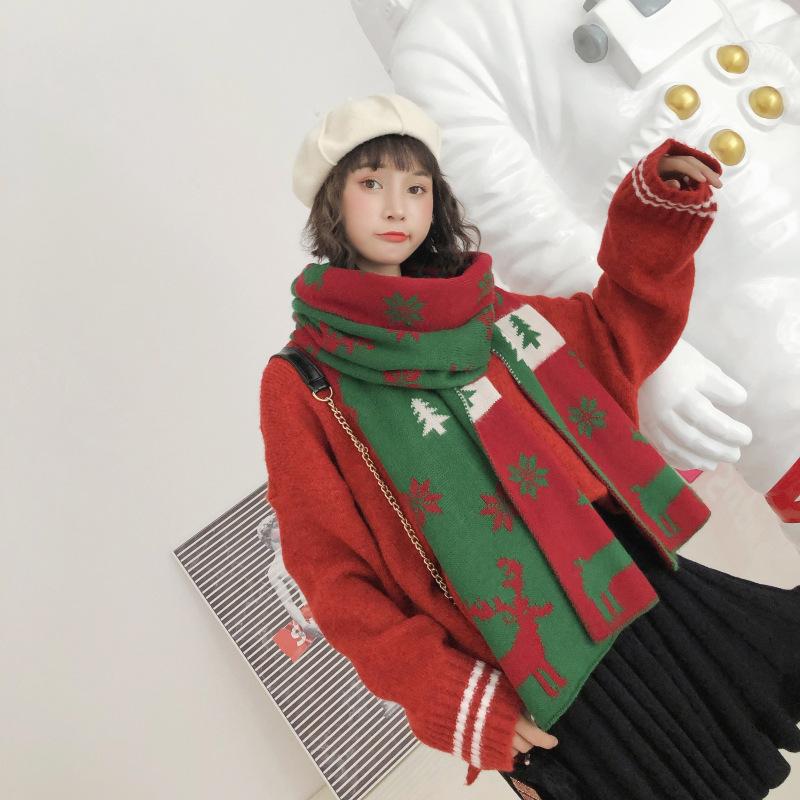 Merry Christmas Elk Long Scarf Casual Travel Warm Scarves Shawls