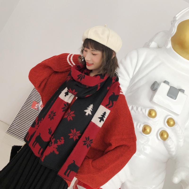 Merry Christmas Elk Long Scarf Casual Travel Warm Scarves Shawls