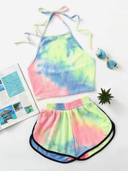 Tie Dye Two-piece Set Loungewear Home Workout Fitness Outfit