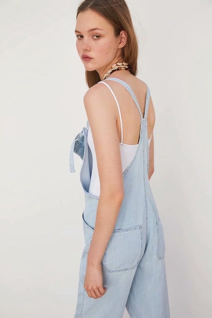 Loose Denim Pockets Strap Overalls Jumpsuits