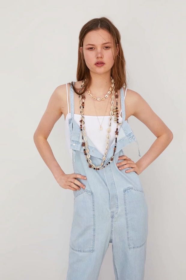 Loose Denim Pockets Strap Overalls Jumpsuits