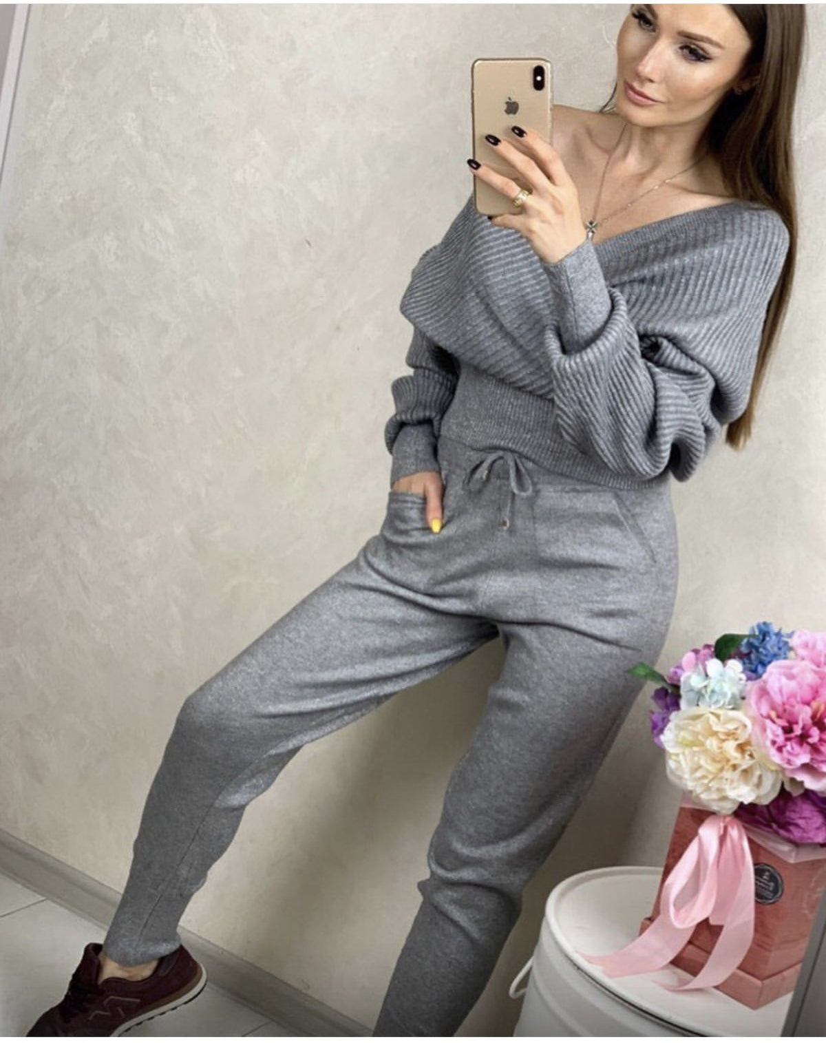 Sexy Multicolor Strapless Sweater Knit Sports Suit