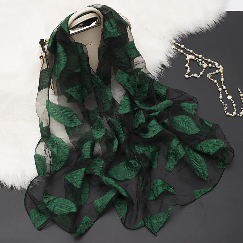 Lotus Floral Silk Scarf for Women