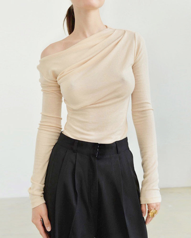 Casual Off One Shoulder Long Sleeve Knit Blouses
