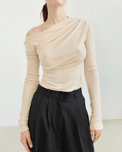 Casual Off One Shoulder Long Sleeve Knit Blouses