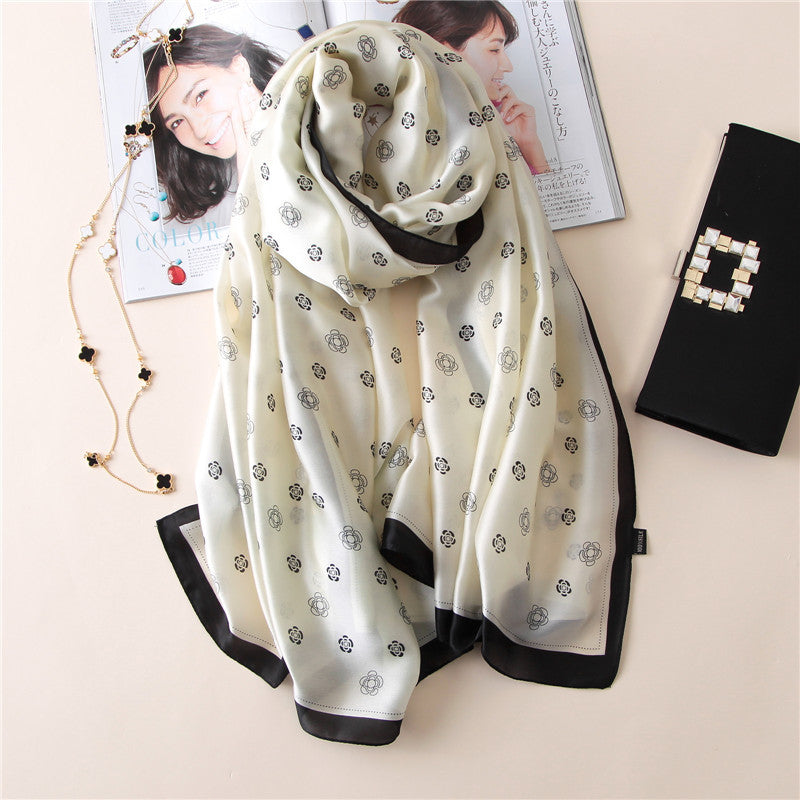 Rose Print Thicken Warm Silk Scarf Shawl Wrap for Women Ladies Girls 90x180