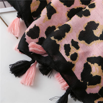 Tassel Fringe Leopard Print Scarf Shawl for Women Ladies Girls