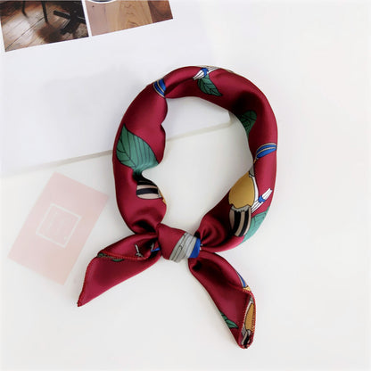 Floral Print Silk Small Square Scarf for Women - 40 Colors