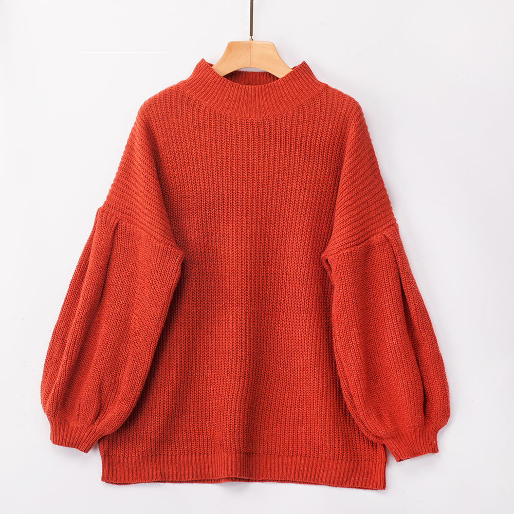High-collared Lantern Sleeve Knit Oversize Sweater