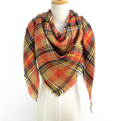 British Style Striped Plaid Triangle Scarf Shawl Fringed Scarves