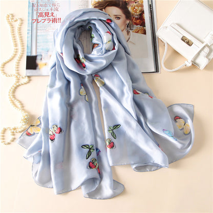 Butterfly Print Silk Scarf Silky Shawl Wrap for Women Ladies Girls 90x180