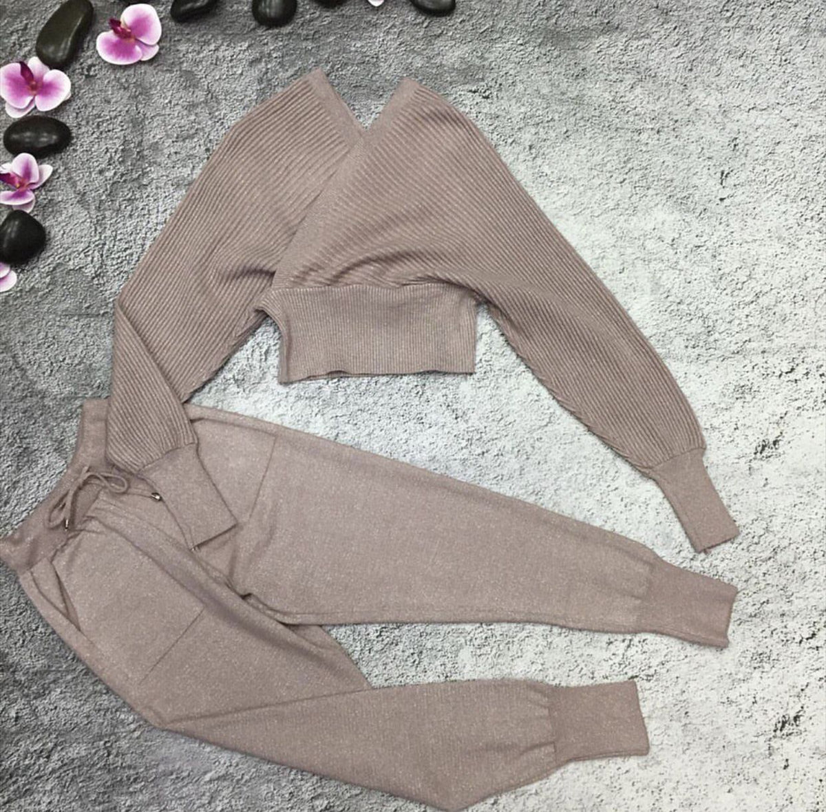 Sexy Multicolor Strapless Sweater Knit Sports Suit