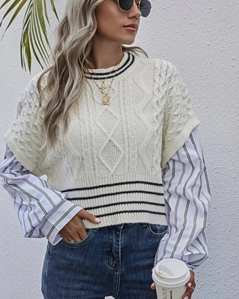 Argyle Pattern Knit Pit Striped Vintage Splicing Sweaters