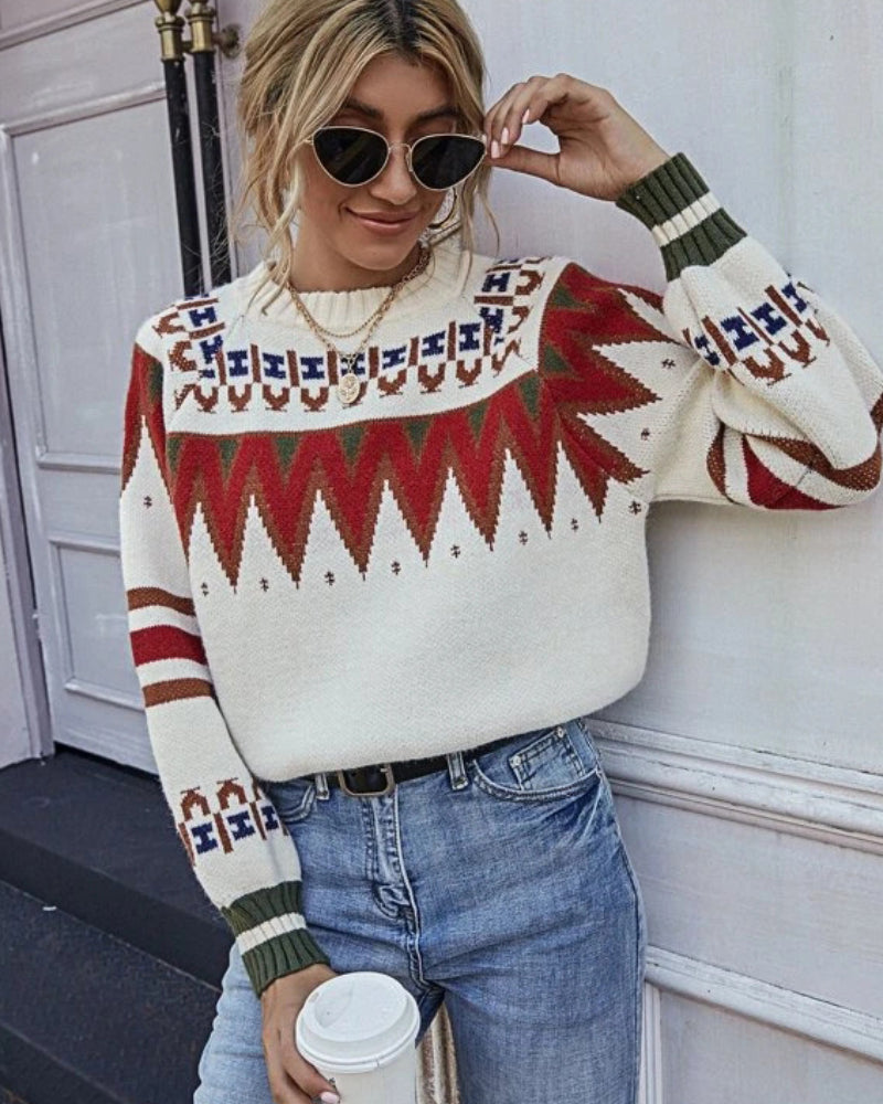 Knit Contrast Argyle Pattern Geometry Sweater