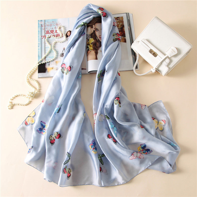 Butterfly Print Silk Scarf Silky Shawl Wrap for Women Ladies Girls 90x180