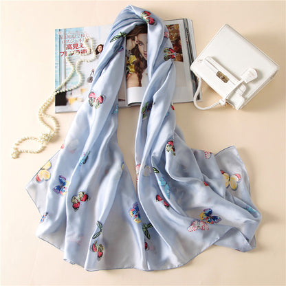 Butterfly Print Silk Scarf Silky Shawl Wrap for Women Ladies Girls 90x180