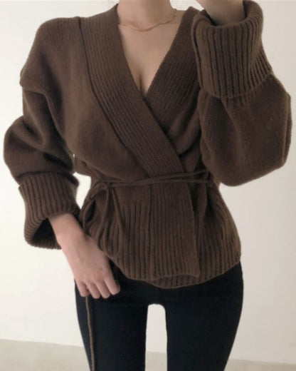 V-neck Lace-up Pit Striped Splicing Sweaters
