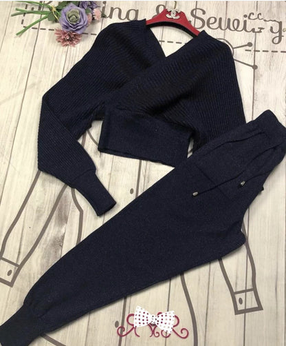 Sexy Multicolor Strapless Sweater Knit Sports Suit