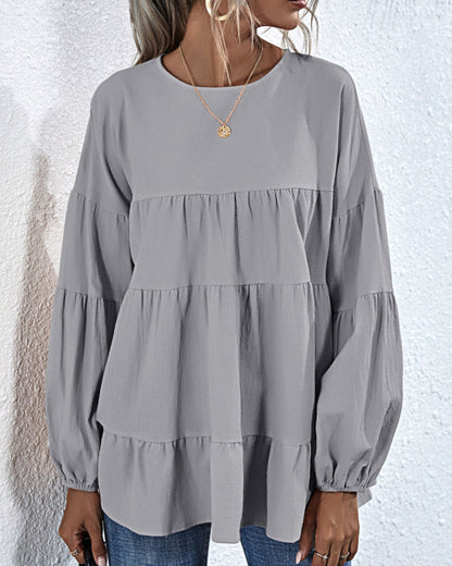 Round Neck Lantern Elastic Bubble Sleeve Blouses