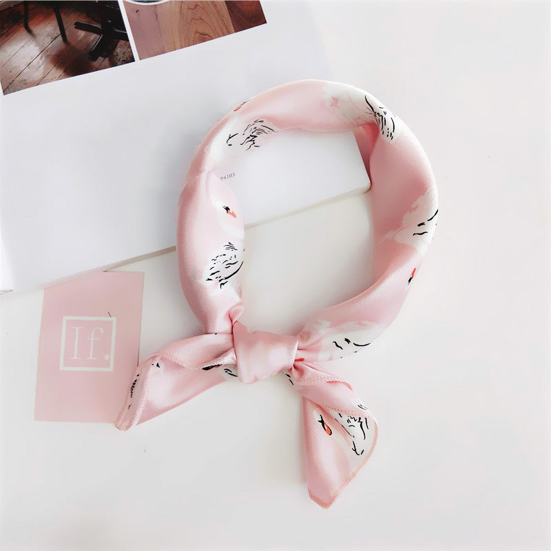 Floral Print Silk Small Square Scarf for Women - 40 Colors