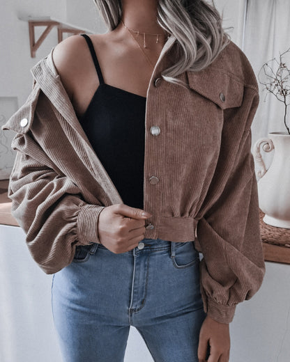 Corduroy Lantern Sleeve Single-breasted Lapel Cardigans Outerwear