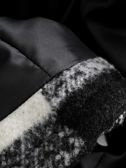 Black And White Grid Single-breasted Shirt Style Cardigan Coat