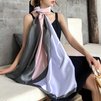 Simple Line Geometric Pattern Silk Scarf Silky Shawl Wrap for Women Ladies Girls 90x180