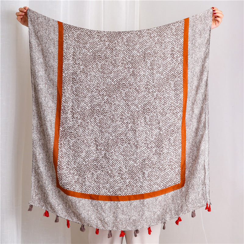 Tassel Grey Printed Cotton Scarf Shawl for Women Ladies Girls