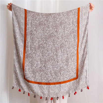 Tassel Grey Printed Cotton Scarf Shawl for Women Ladies Girls