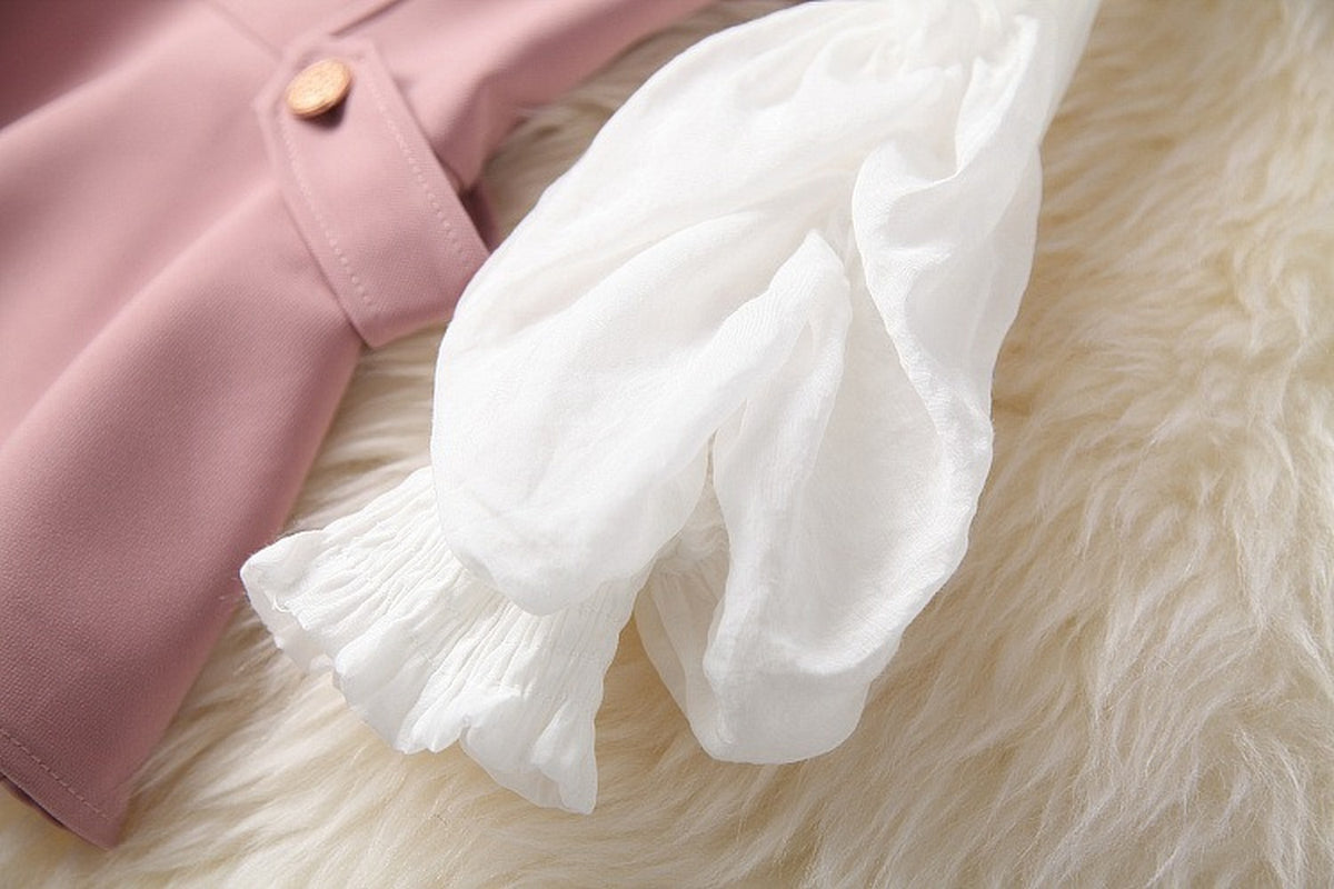 Ruffled Hem Blazers Splicing Chiffon Sleeve and Pants Two-piece Set