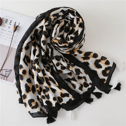 Tassel Fringe Leopard Print Scarf Shawl for Women Ladies Girls