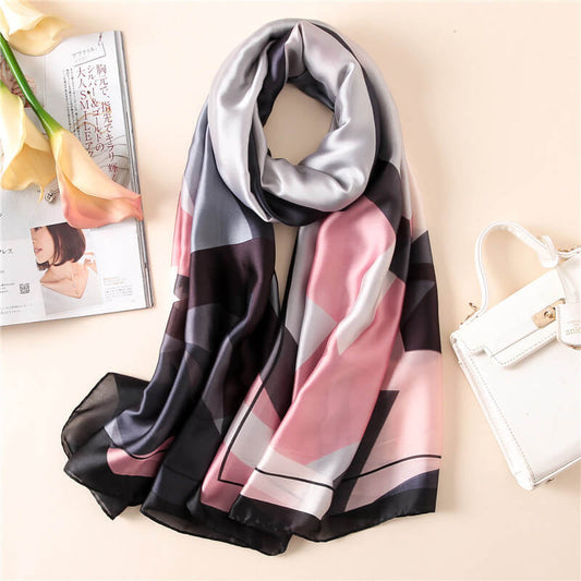 Geometric Pattern Long Silk Scarf for Women