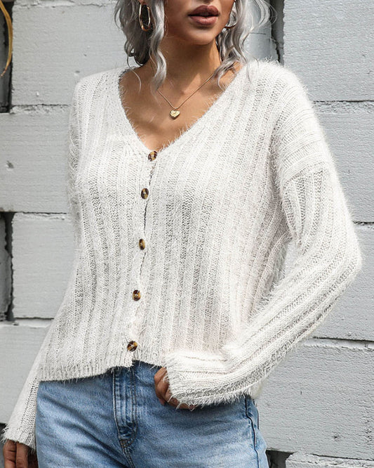 V-neck Single-breasted Knit Sweaters Cardigans