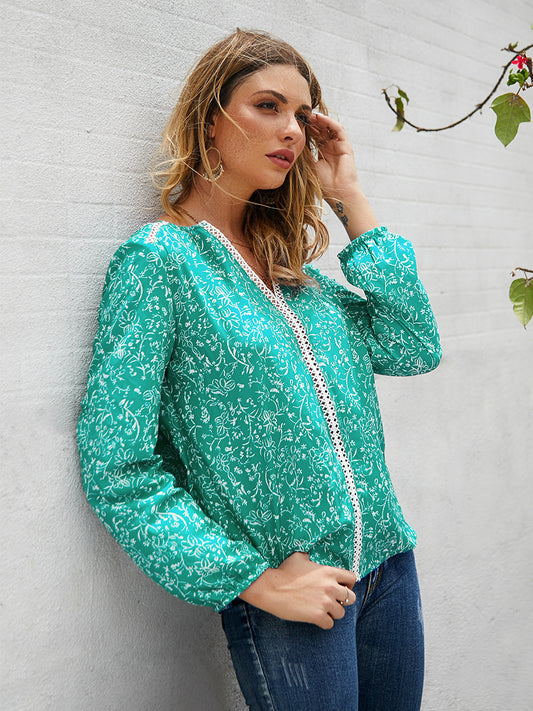 V Neck Lace Stitching Shirt