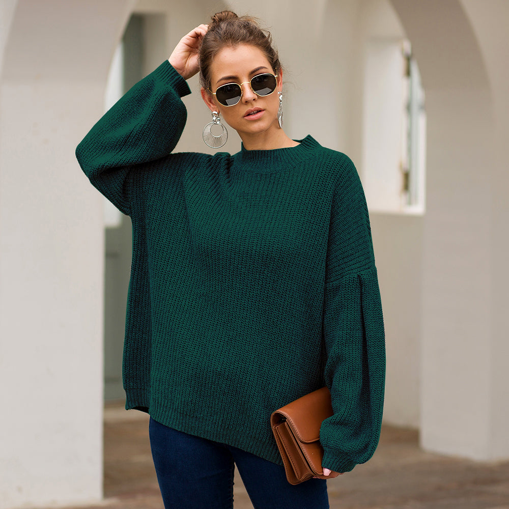 High-collared Lantern Sleeve Knit Oversize Sweater