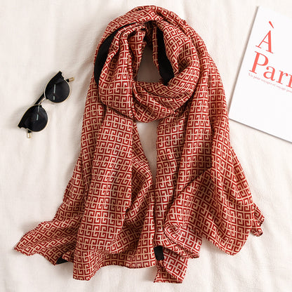 Letter GG Casual Silk Scarf for Women Long Scarves Women