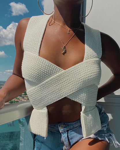 Knit Vest V-neck Camis Crop Tank Tops Sweaters