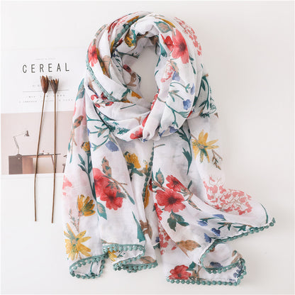 Tassel Printed Leaf Flowers Flamingo Scarf Ethnic Shawl for Women Ladies Girls