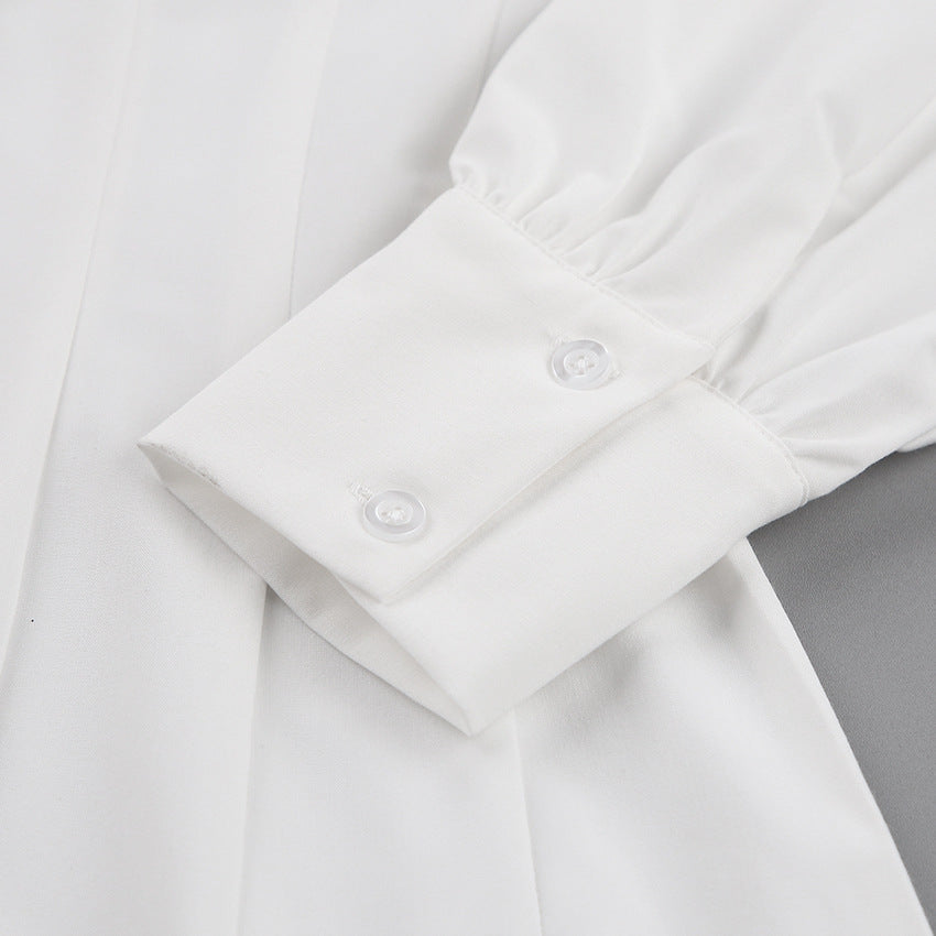 Pile Collar Shirred Frill Elastic Waist Single-breasted Shirts