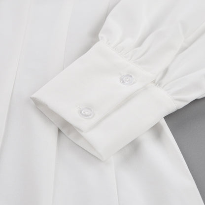 Pile Collar Shirred Frill Elastic Waist Single-breasted Shirts